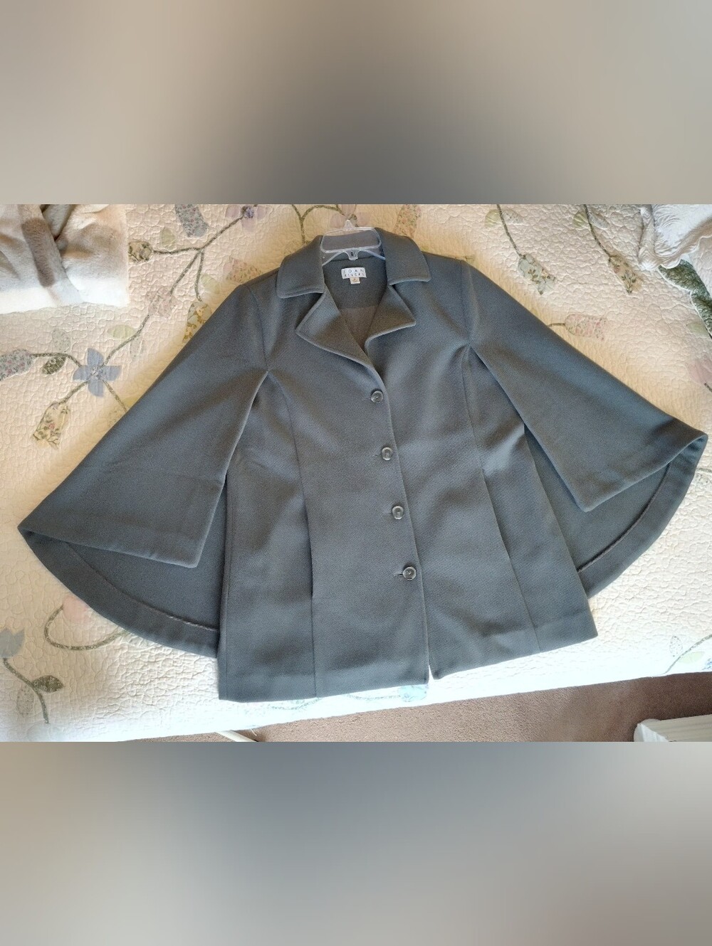 Joan Rivers Classic Cape Button Front Blazer Grey Women's Medium Pockets Fall